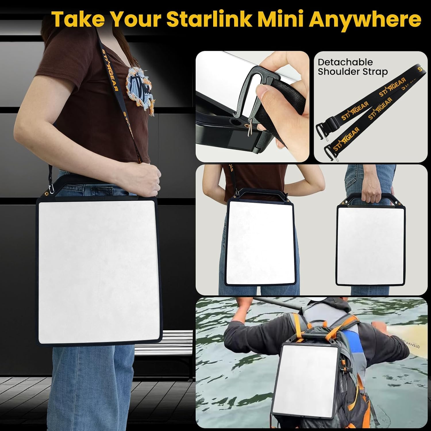 Starlink Mini Magnetic Mount with Protective Silicone Case, 2 in 1 Satellite Dish Mounting Kit & Cover with 200lbs Magnet Bases Handle Shoulder Strap & 1/4"-20 Nuts for RVs Car Boat/Road Trip