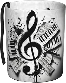 Black and White Treble Clef Music Car Trash Can,Collapsible Leak Proof Automotive Garbage Bin Vehicle Trash Can Hanging