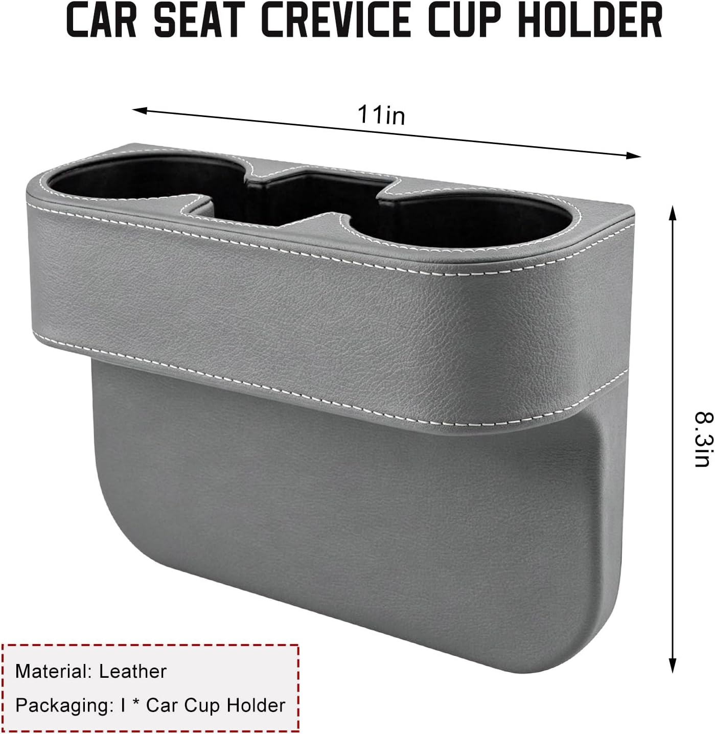 Car Cup Holder Gap Filler Organizer, Multifunctional Car Console Side Organizer with 2 Cup Holders, Leather Seat Gap Filler Portable Drink Holders Storage Box for Most Vehicles (Gray)