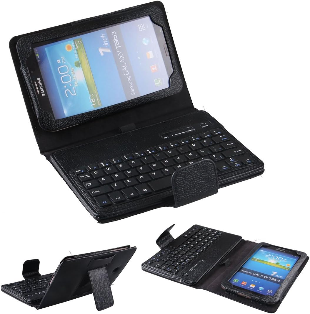 XKTTSUEERCRR Wireless Bluetooth Removable ABS Keyboard PU Leather Tablet Stand Case for Samsung Galaxy Tab 3 7.0 inch 7" T210 T211 P3200 P3210 Tablet (Black)