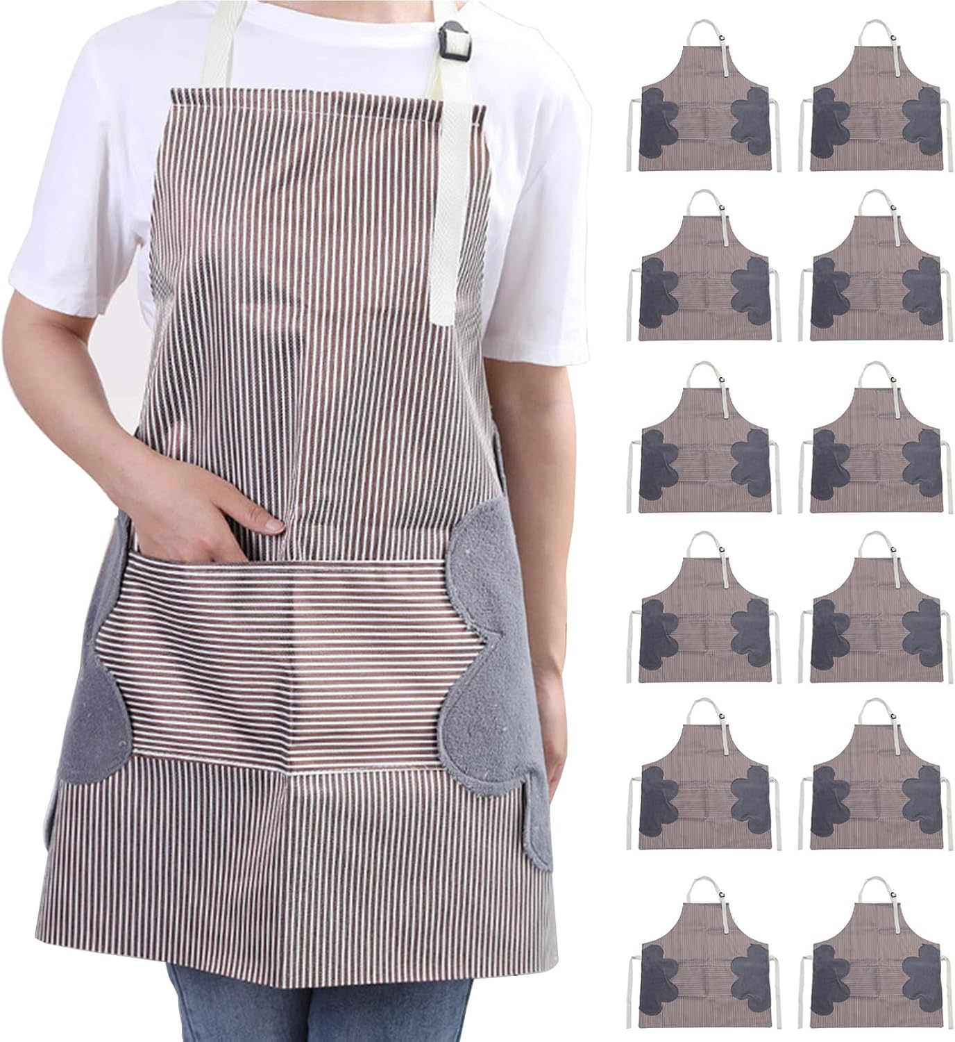 gardening aprons, Women Kitchen Apron with Hand Wipe Towels, Big Pocket, Hand-Wiping, Waterproof 3pcs
