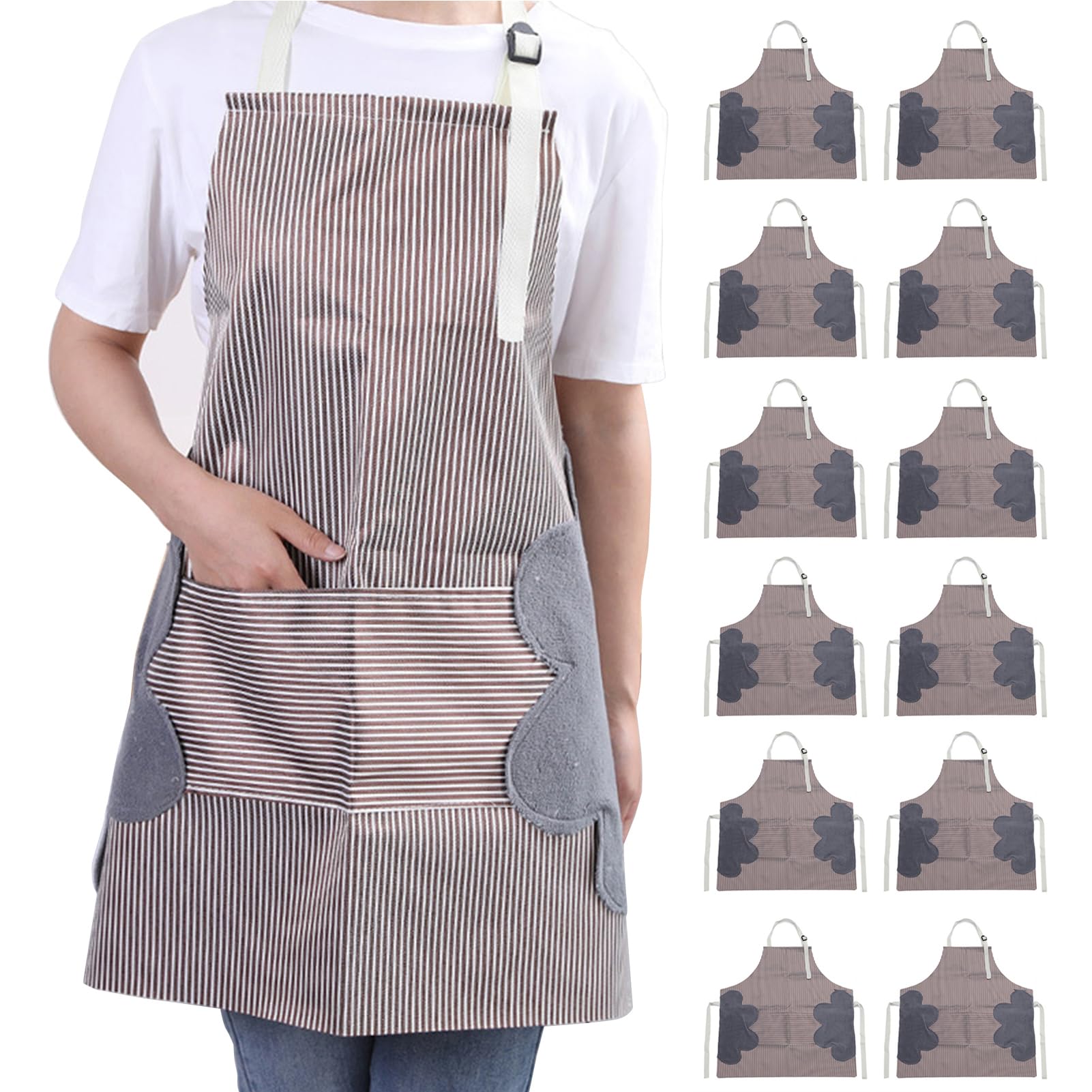 delantales de jardinería, delantal de trabajo, Delantal de cocina for mujer con toallas for limpiar las manos, bolsillo grande, limpieza a mano, impermeable 3 piezas