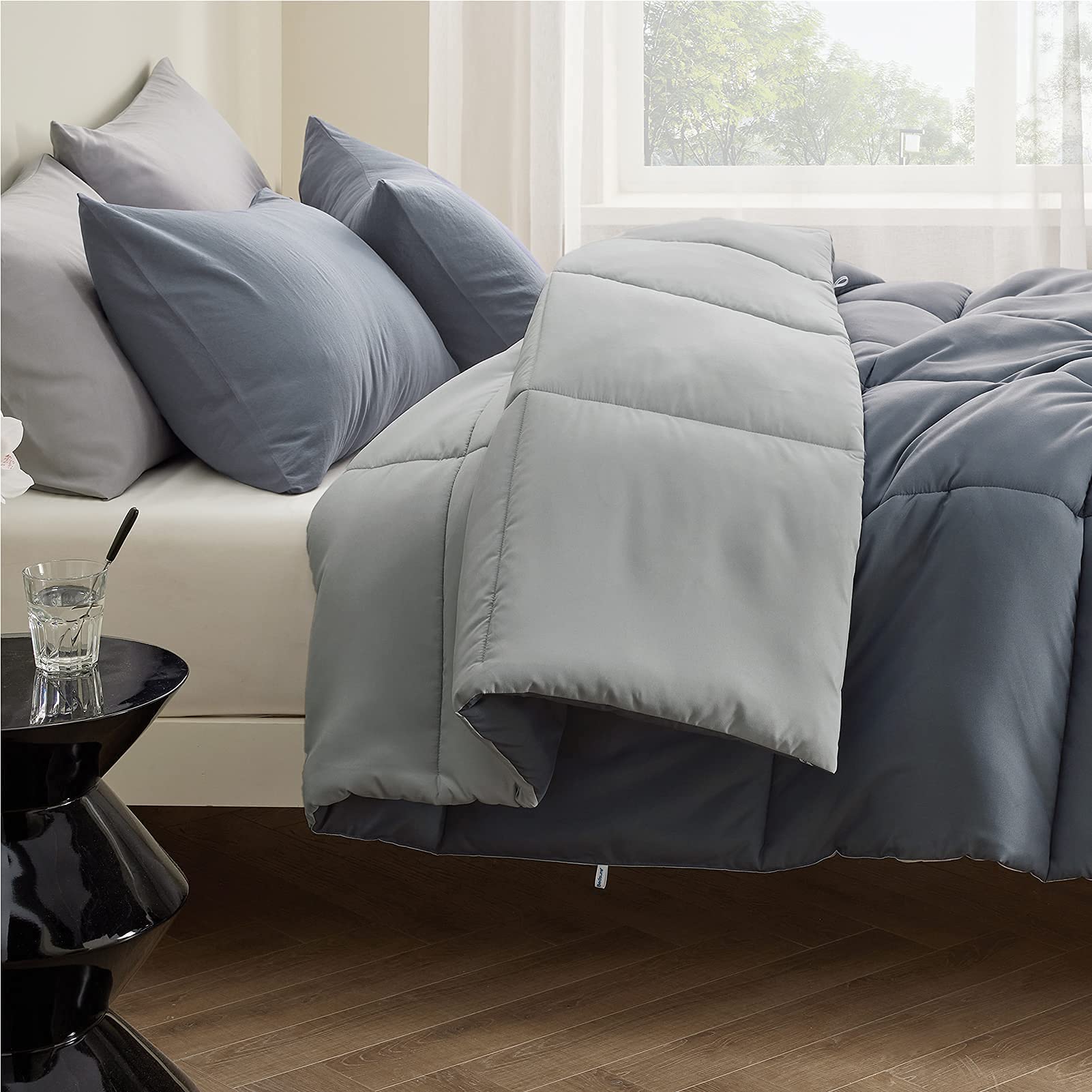 Bedsure Grey Comforter Queen Size - Down Alternative Duvet Insert Bed Comforters, All Season Reversible Quilted Breathable...