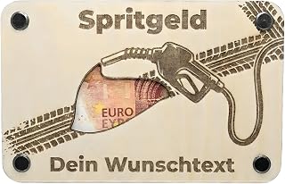 Personalisiertes Geldgeschenk aus Holz "Spritgeld" – Geldverpackung mit Tank-Motiv, Führerschein bestanden, Auto, 18 – Originelle Karte für Scheine & Gutscheine – Holzkarte (14x9cm) (Spritgeld)