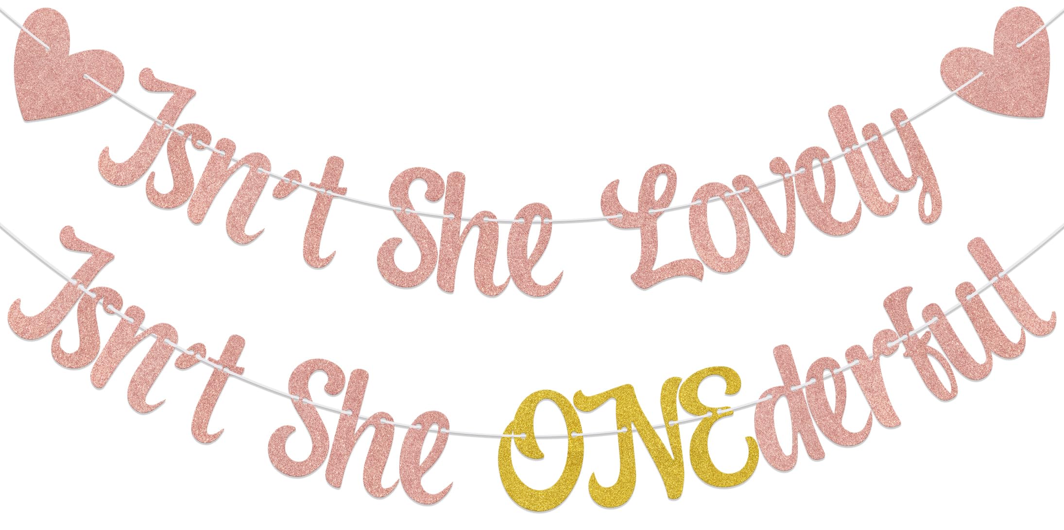 Isn't She Lovely Isn't She Onederful Banner - Onederful 1st Birthday Decorations for Girls - Girls Just Wanna Be One Birthday Party Decor Sign Rose Gold & Gold