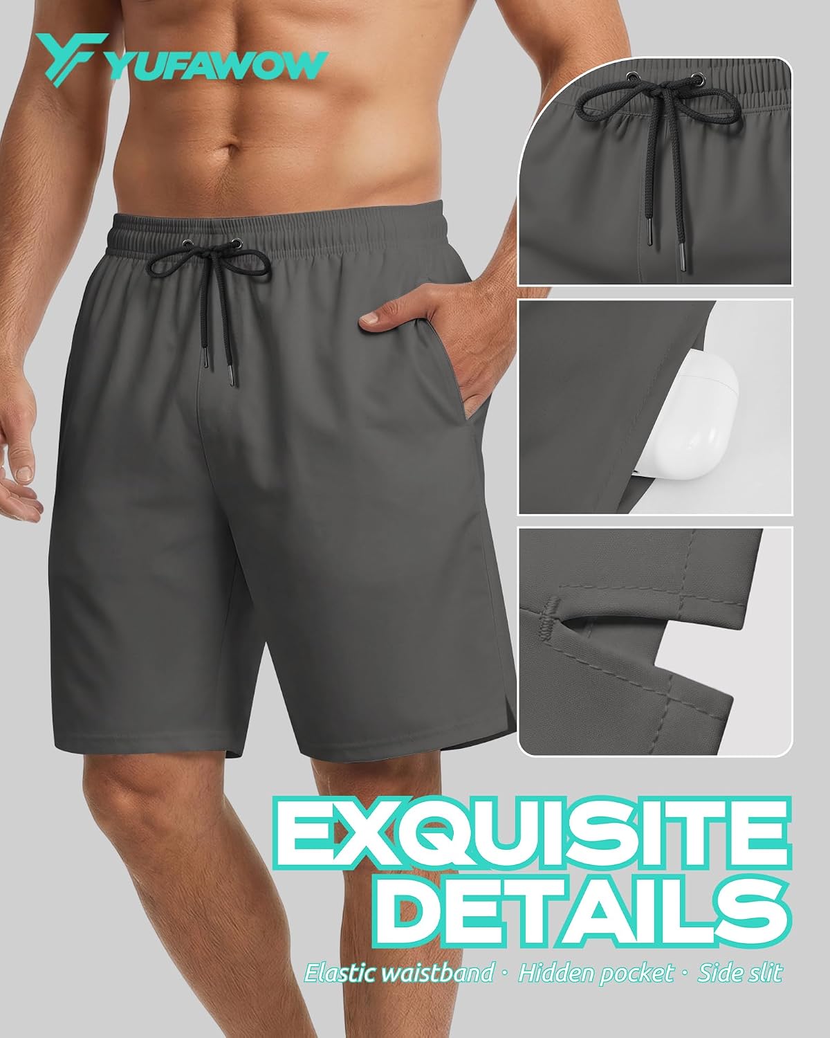 Yufawow 9 Inch Men Swim Trunks with Mesh Lining Quick Dry Breathable Pockets for Summer Beach Cruise Water Park Gym Running image 4