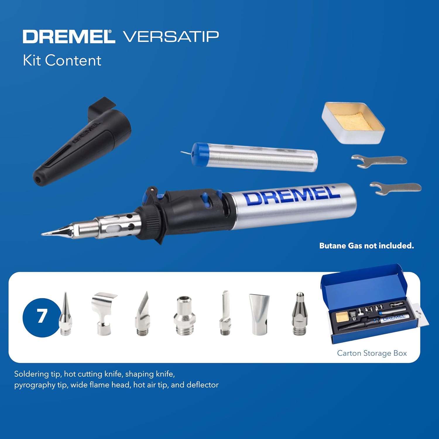 Dremel Versatip 2000 Cordless Soldering Iron - Butane Gas Soldering Kit with 7 Interchangeable Tips for Welding, Wood Burning, Pyrography, Jewellery Making, Arts and Crafts