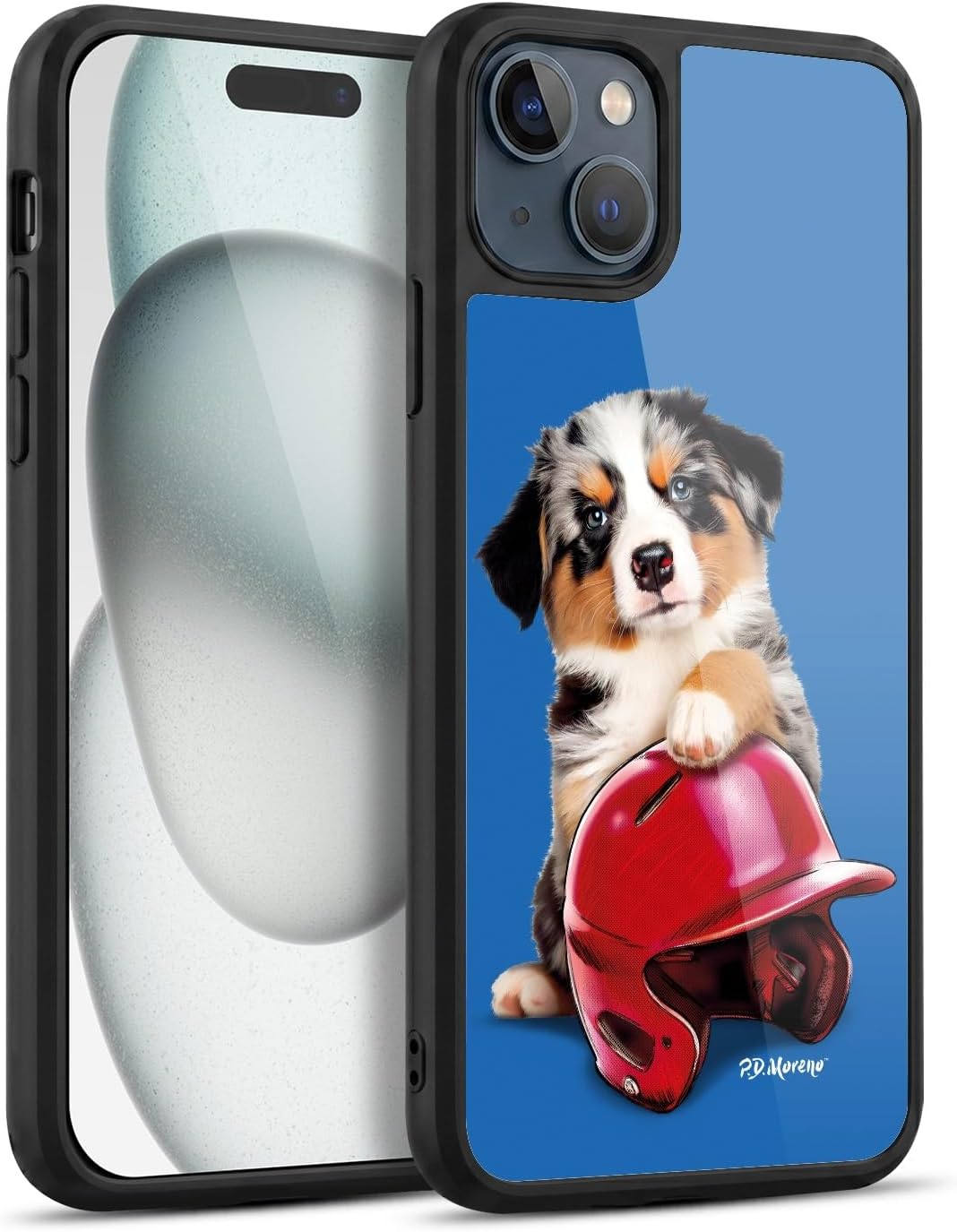 Head Case Designs Officially Licensed P.D. Moreno Australian Shepherd Helmet Sport Puppies Gel Armor Case [Military Grade Drop Protection] Compatible with Apple iPhone 15 Plus
