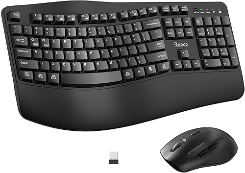 Vista 14 de Wireless Keyboard and Mouse Combo,2.4G Full Size Wave Keys Ergonomic Keyboard with Wrist Rest for Natural Typing, 3 DPI Adjustable Ergonomic Mouse