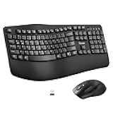 Wireless Keyboard and Mouse Combo,2.4G Full Size Wave Keys Ergonomic Keyboard with Wrist Rest for Natural Typing, 3 DPI Adjustable Ergonomic Silent Mouse for Computer/Laptop/Windows/Mac (Black)