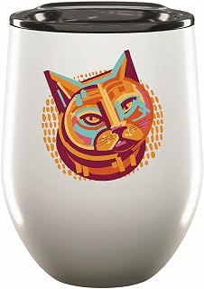 Colorful Cat Animal Portrait Gift for Cat Lovers and Pet Owners 12oz Wine Tumbler Cup