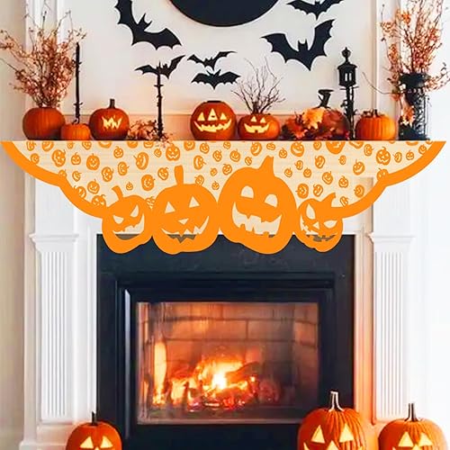 Halloween Mantle Scarf for Fireplace Decorations Orange – Lace Pumpkin