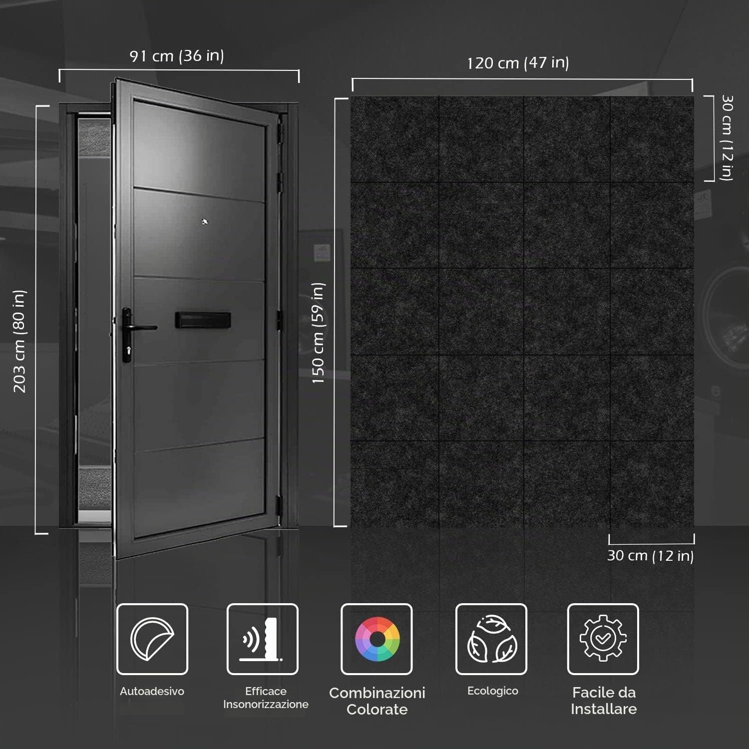 Arrowzoom Kit per porte insonorizzate PRO – 20 pannelli in schiuma ad alta densità, autoadesivi, pannelli fonoassorbenti 40 dB, riduzione del rumore, 30,5 x 30,5 x 2 cm, pannelli insonorizzanti per