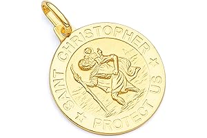 14k REAL Yellow Gold Saint Christopher Religious Pendant Charm