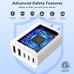 Bloc chargeur USB C, 2Pack 50W 5 ports blocs de charge rapide Type C PD adaptateur d'alimentation USBC + prise murale QC USB multiport cube pour iPhone 17 16 15 iPad Samsung S26 S25 et plus (blanc)