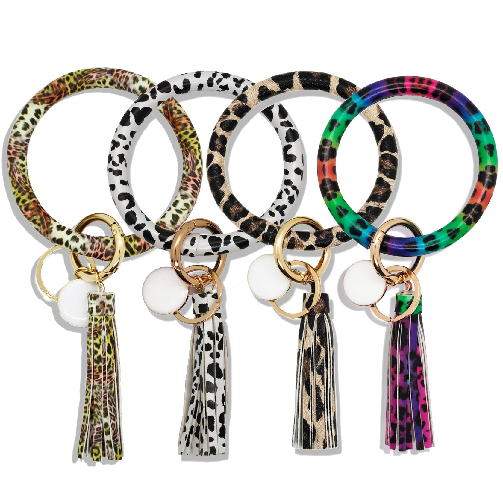 ATIMIGOATIMIGO Leather Keychain Bracelet Wristlet Round Bangle Tassel Key Ring Chains for Women Girls Best Friends