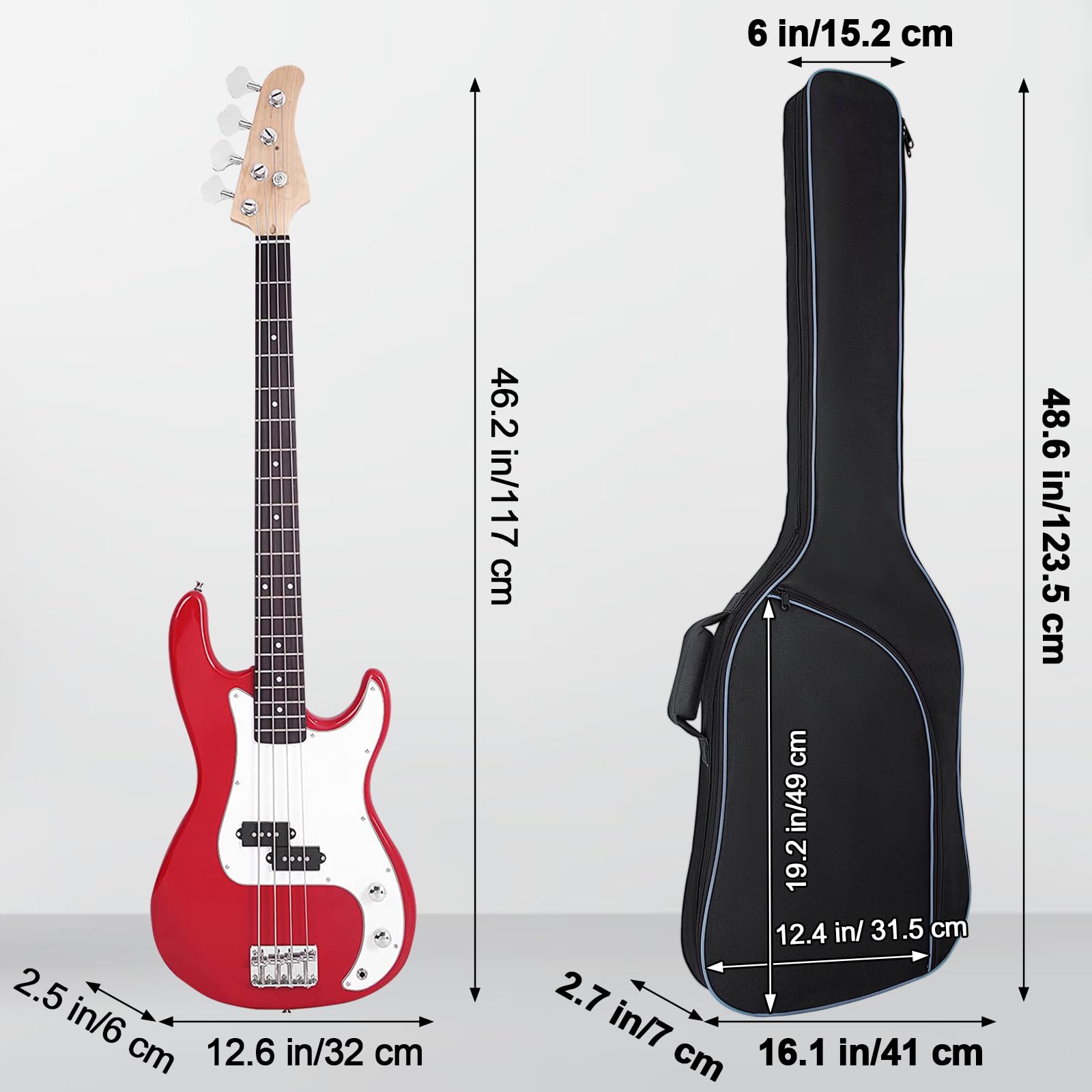 Custodia per Chitarra Basso Custodia di Trasporto per Chitarra Basso 0,38 Pollice Impermeabile Imbottitura Spessa Zaino Borsa Morbida per Basso Elettrico, Bass Guitar Bag-Black Pocket, 123 x 41