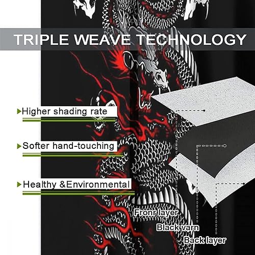 Miniatura 7 de fucyBu Cortinas opacas para oscurecer la habitación con ojales, diseño de dragón chino, fantasía, retro, negro, rojo, dragón japonés, eficiencia