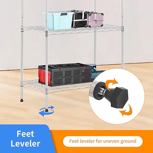 Miniatura 4 de Estantería de alambre de metal, organizador de estantes de alambre resistente, unidad de almacenamiento para baño, oficina, cocina (cromo, 14