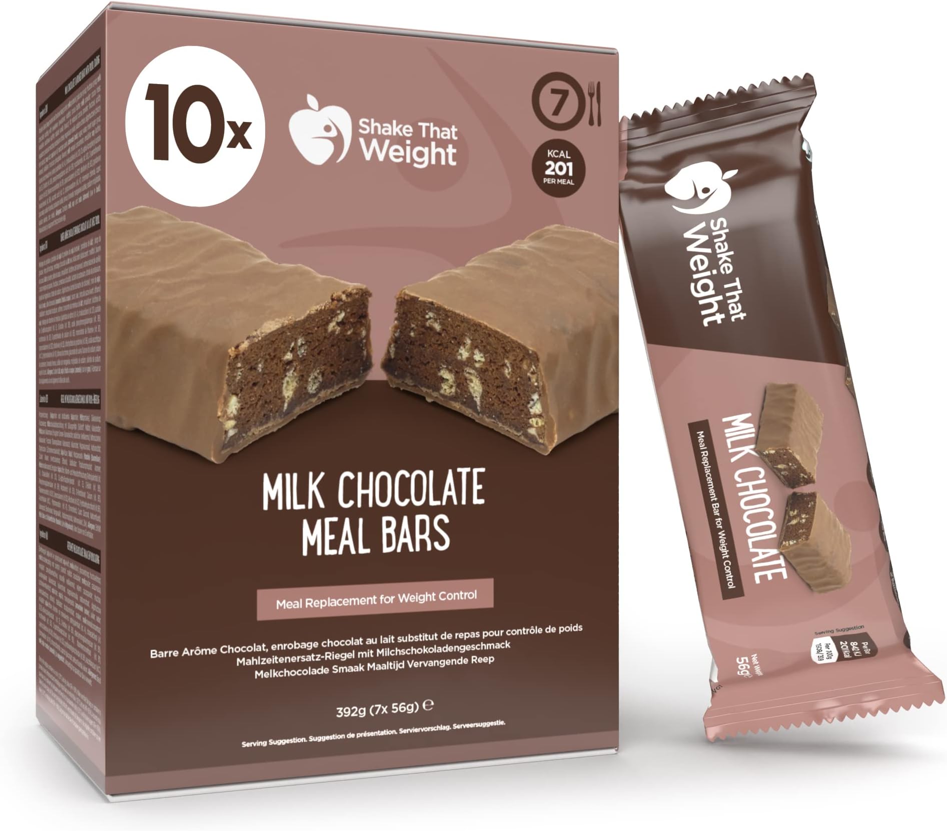 Shake That Weight Milk Chocolate Meal Bars - 10 Meals, 13.8g Protein, Gluten-Free, Low Sugar Meal Replacement Bars for Weight Loss, High Fibre, Vegetarian