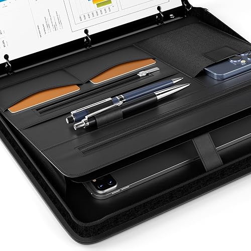 Miniatura 7 de Yodo Carpeta organizadora de piel sintética con cremallera para currículum, documentos legales, tablet, suministros de negocios y tarjetas, carpeta