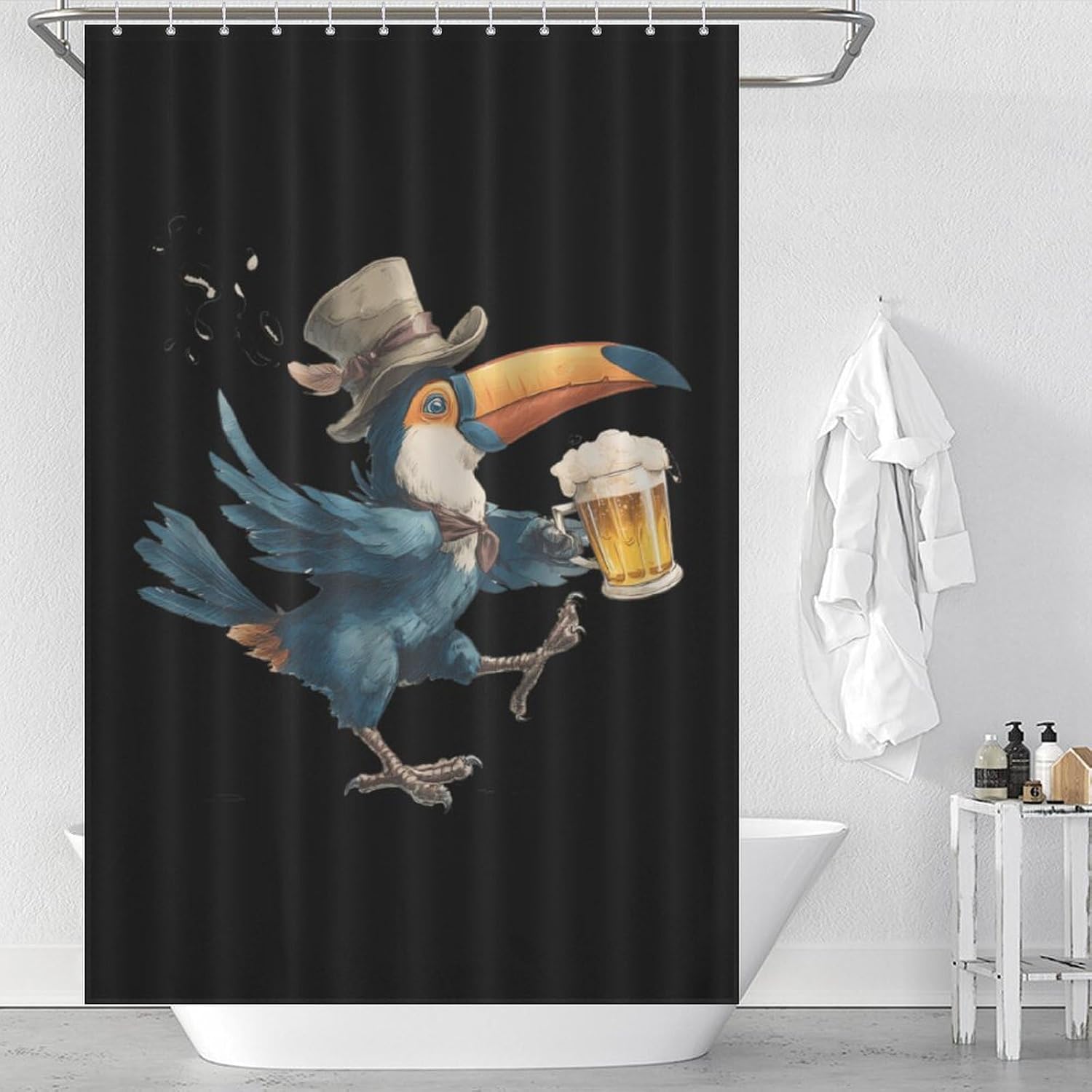 Toucan Beer Drinking Bird Shower Curtain 46.85x70.87Inch（119x180cm） Polyester Bath Curtain Shower Curtains Printed Decorative
