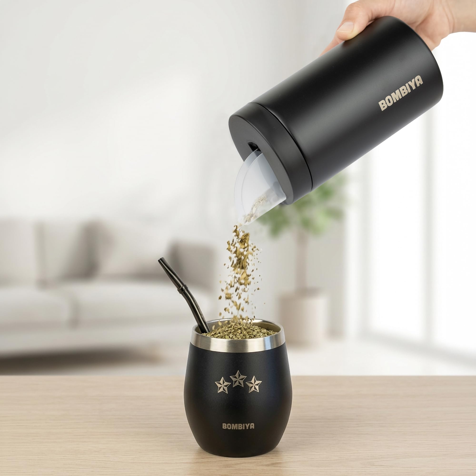 Yerbero de Acero Inoxidable 304 con Pico Vertedor – Dispensador para Yerba Mate, Recipiente Antioxidante, Diseño Elegante y Duradero. Ideal para tus Mates Argentinos. Capacidad 250 g, Color Negro