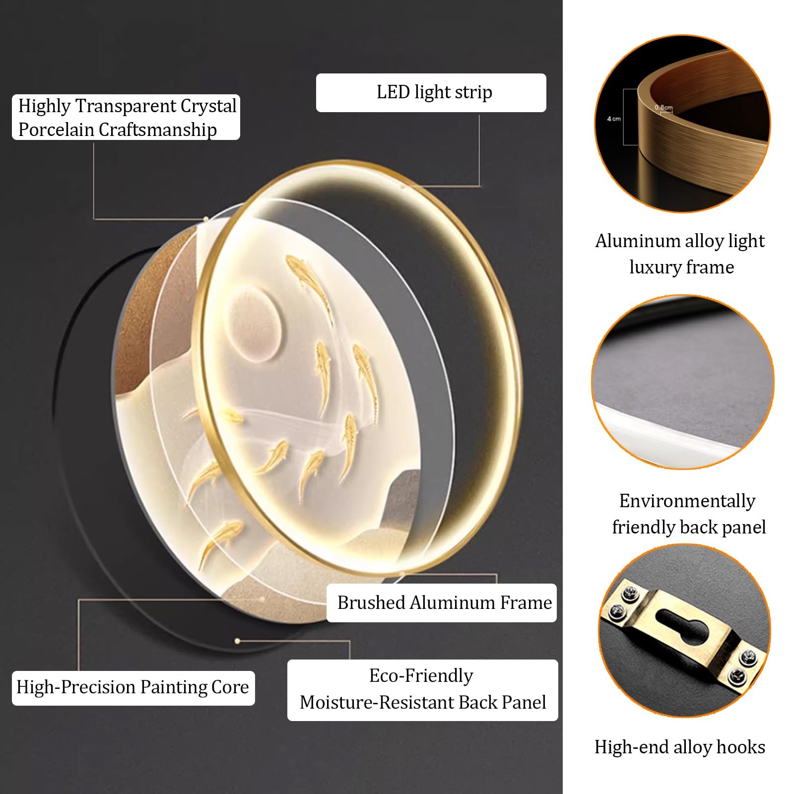 DAJIAYIQI 3D-Lotus-Skulptur LED-Wanddekoration, chinesisches Wandbild, USB, Fernbedienung, 40cm