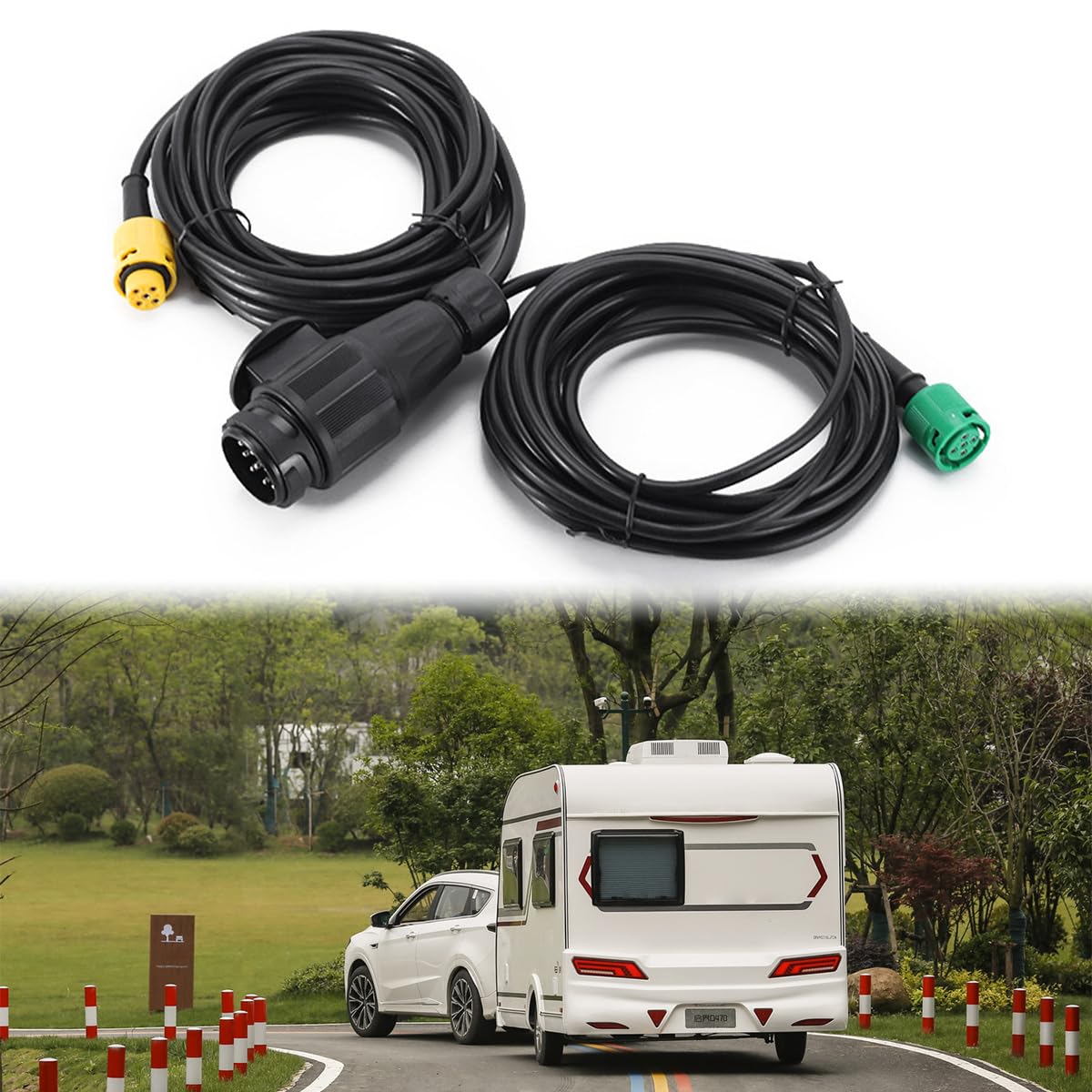 Câble D'Extension 13 Broches 5m Pour Remorques Et Caravanes - Rallonge Spirale Robuste Plug & Play CGEAMDY