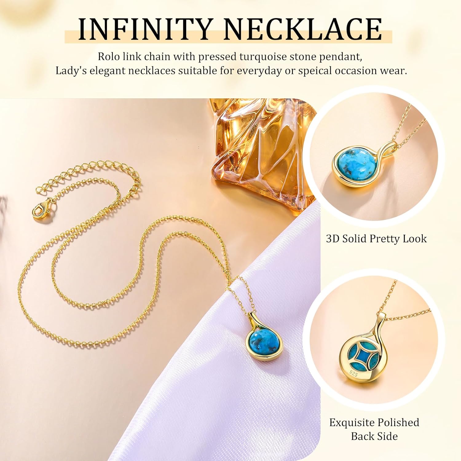 AIBAO 925 Sterling Silver Genuine Turquoise/Malachite Gemstone Pendant Necklaces for Women Healing Crystal Teardrop Necklace - Image 4