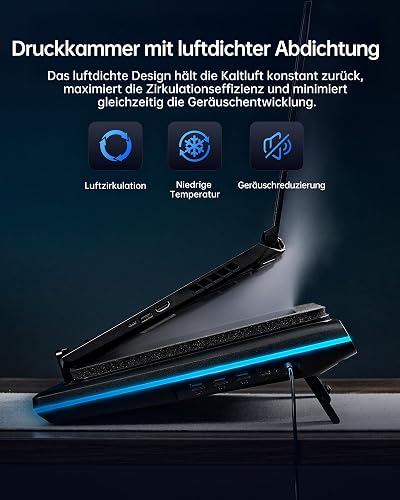 llano V12 Ultra Laptop Cooling Pad with Intelligent Software Control, RGB Gaming Laptop Fan Cooler Stand, 5.5" Turbo Fan, Adjustable Speed, 3*USB 3.0 Ports, Ergonomic Design, for 15.6"-21" Laptops - 4