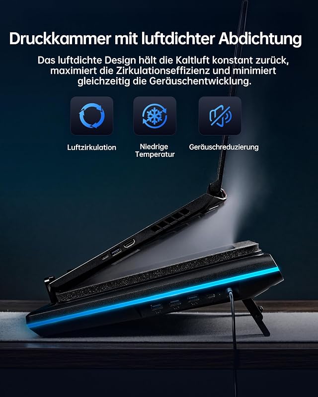 llano V12 Ultra laptop hűtőpad RGB, intelligens hőmérséklet-szabályozás, 15-21 colos laptopokhoz
