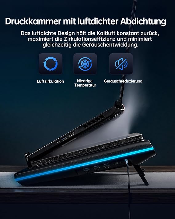llano V12 Ultra Laptop Cooler Kühlpad mit intelligenter Softwaresteuerung RGB Gaming Laptop Kühler intelligente Temperaturregelung 55 Zoll Turbo Lüfter 3*USB 30 Anschlüsse für 156-19 Zoll Laptops