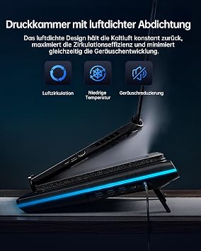 llano V12 Ultra Laptop Cooler Kühlpad mit intelligenter Softwaresteuerung RGB Gaming Laptop Kühler intelligente Temperaturregelung 55 Zoll Turbo Lüfter 3*USB 30 Anschlüsse für 156-19 Zoll Laptops