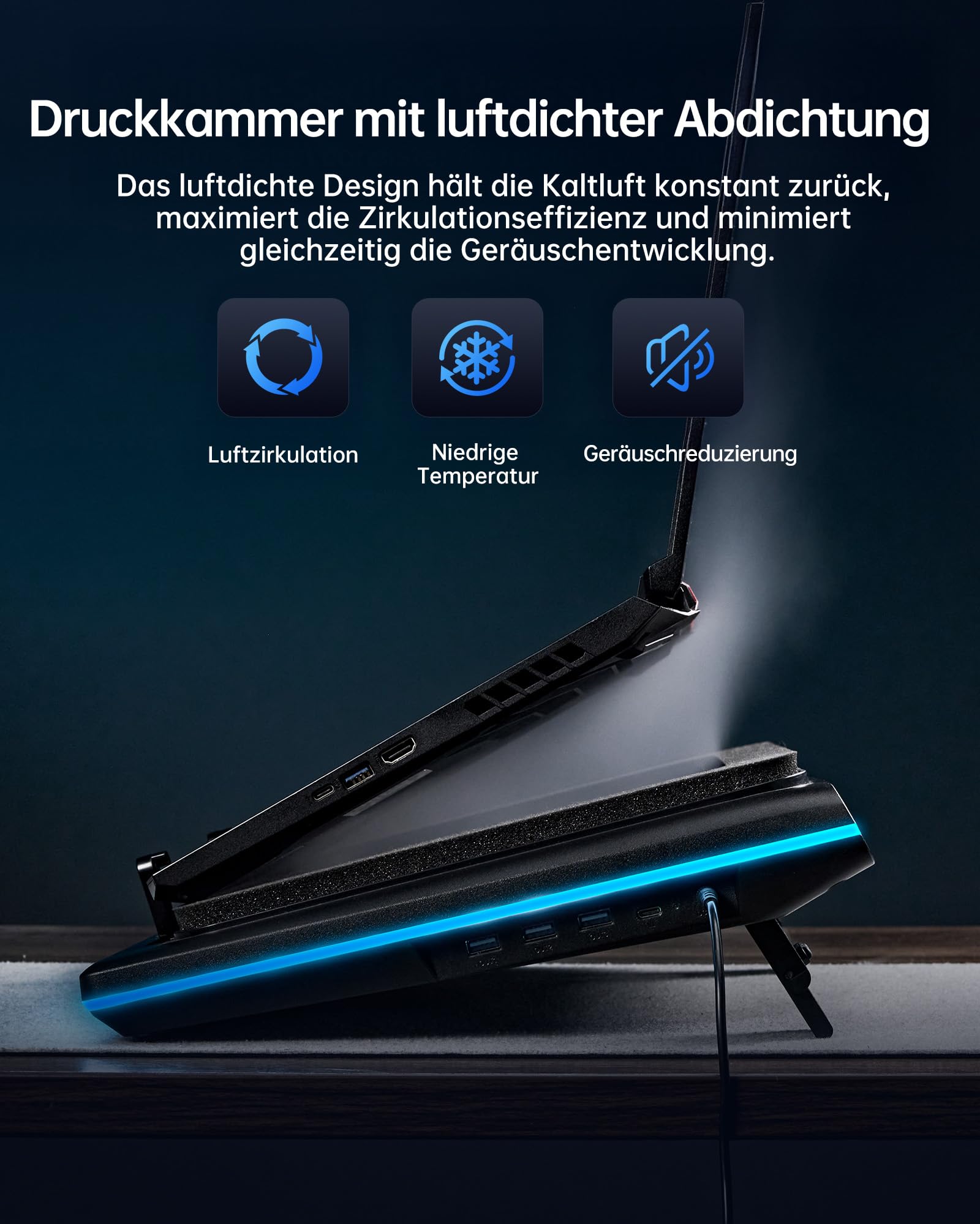 llano V12 Ultra Laptop Cooler Kühlpad mit intelligenter Softwaresteuerung, RGB Gaming Laptop Kühler intelligente Temperaturregelung 5,5 Zoll Turbo Lüfter, 3*USB 3,0 Anschlüsse für 15,6-19 Zoll Laptops
