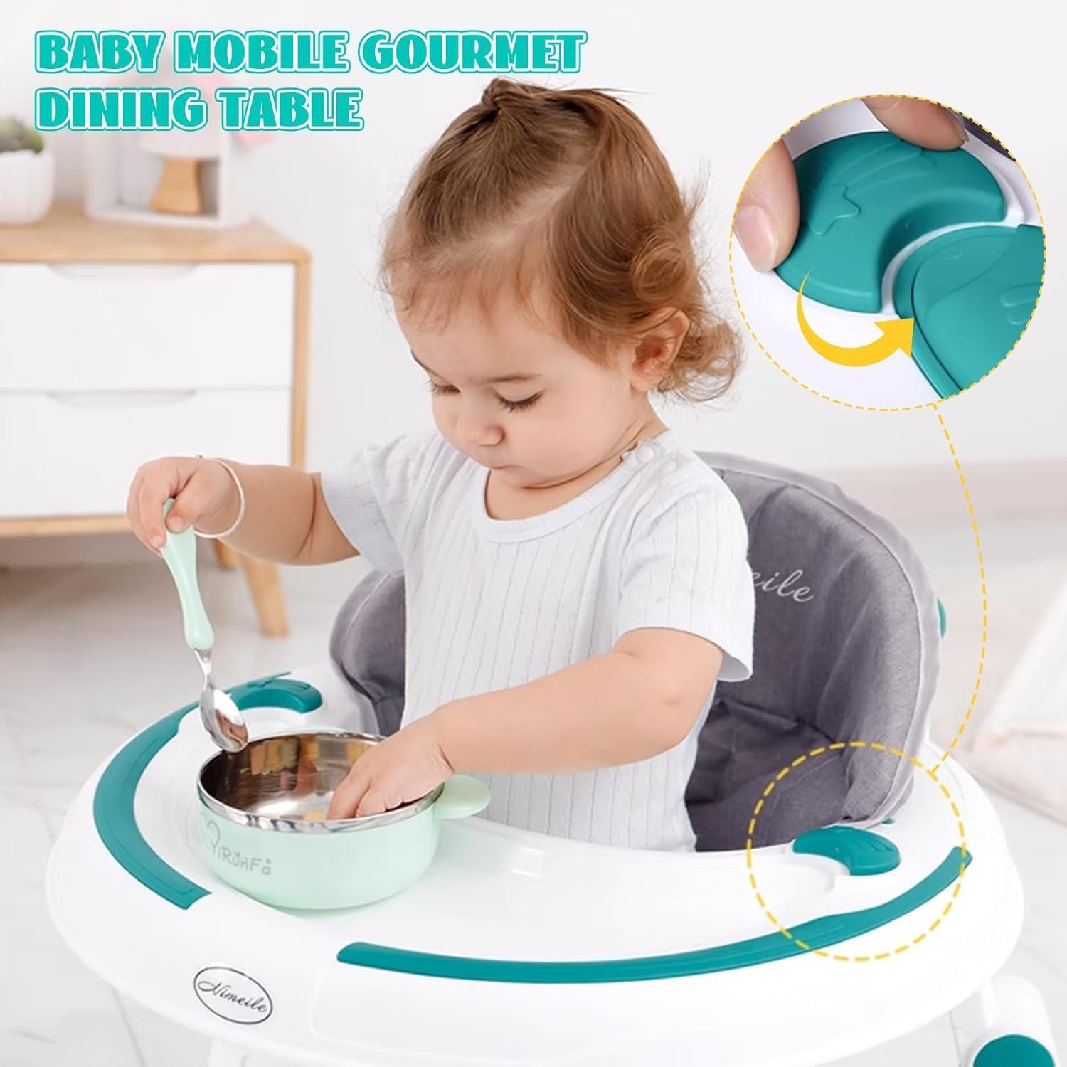 EULEUY 3 en 1 Andadera Para bebe Andador de Empuje Plegable con Centro de Actividades y Bandeja de Alimentación. Altura Ajustable, Ruedas Silenciosas de 360° Andador bebes 6-12 Meses (Verde) — view 7