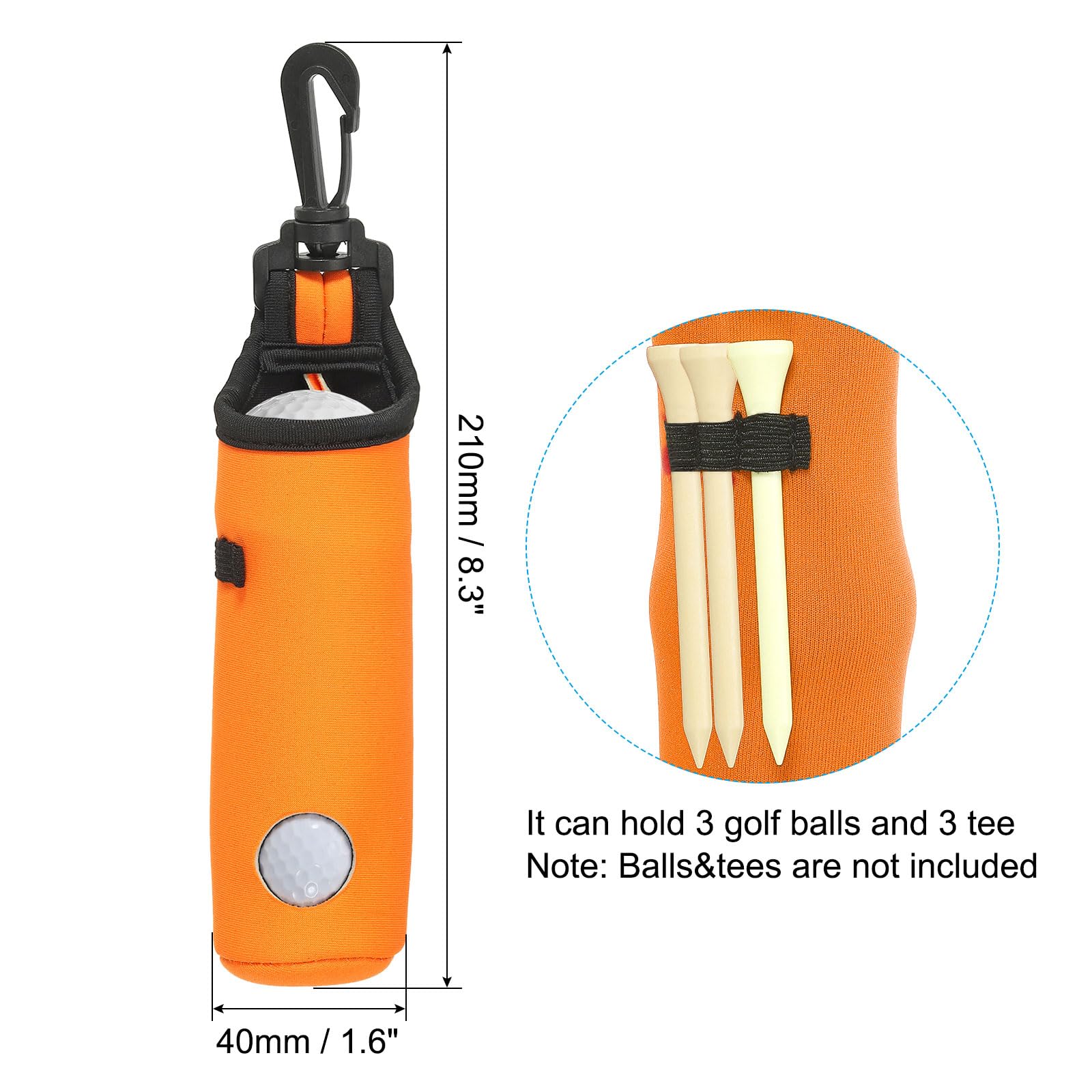 PATIKIL Golf Ball Carry Bag, Golf Tee Holder Pouch Portable Neoprene Golf Ball Holder with Clip for Men and Women Storage Gifts Orange - Image 2