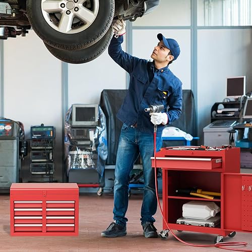 Miniatura 2 de Goplus - Organizador de herramientas con 5 cajones, caja de herramientas superior desmontable, ruedas universales con bloqueo, con forro, estante