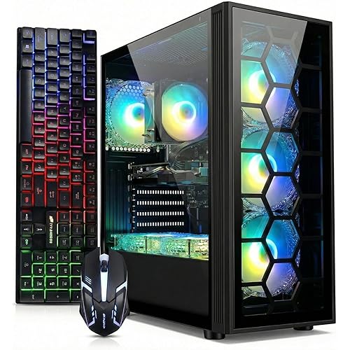 STGAubron Gaming PC Computer Desktop, Intel Core i7 up to 3.9G, GeForce RTX 3050 6G, 32G RAM, 1TB SSD, WiFi 6, BT 5.0, RGB Fan x6, Windows 11 Home