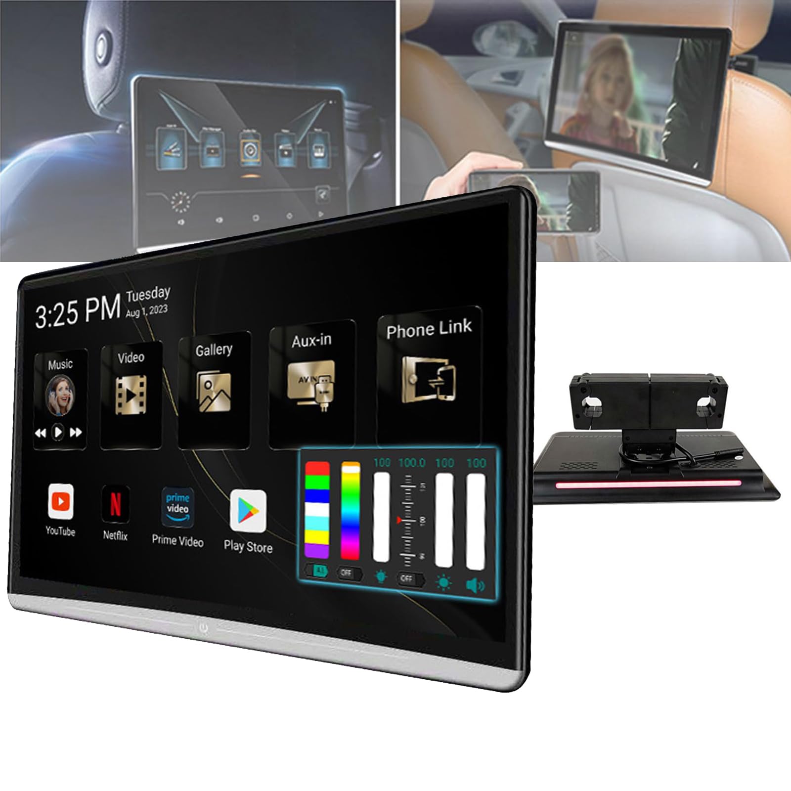 Écran d'appui-tête de voiture 14 pouces Android 3+32 Go tactile avec USB TF