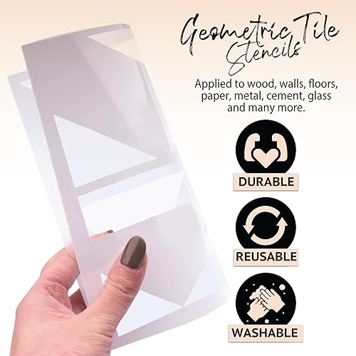 Miniatura 7 de Juego de 3 plantillas de azulejos (12 x 12 pulgadas), patrón geométrico, plantillas reutilizables para pisos, paredes, azulejos, muebles, proyectos