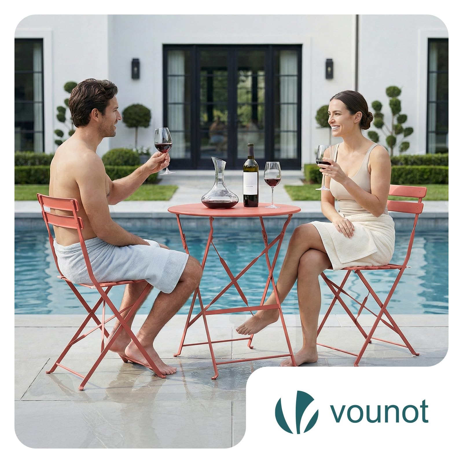 Vounot Ensemble de Bistrot Pliant 3 Pièces Métal Rouge Brique Jardin