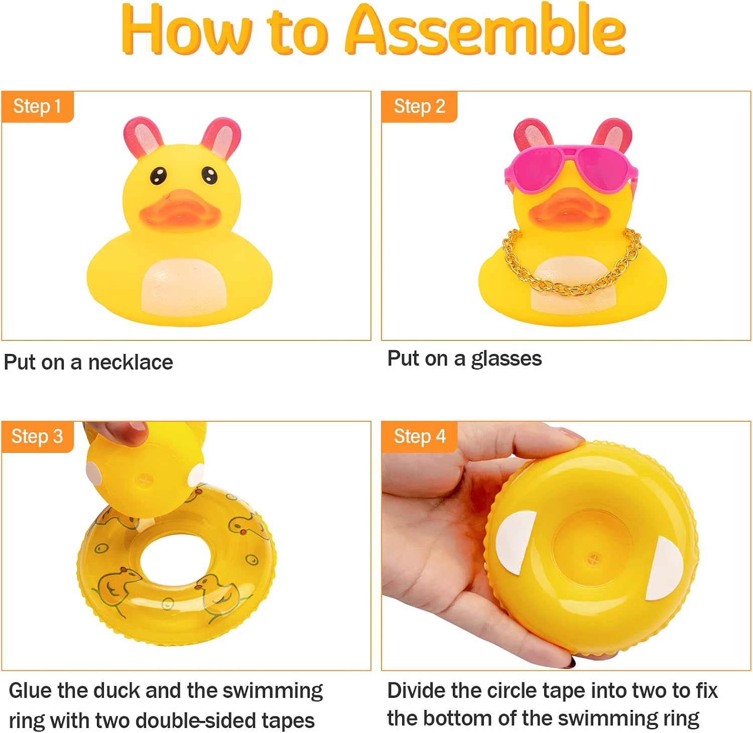 wonuu Car Rubber Duck Ornament for Car Dashboard Decoration Accessories with Mini Swim Ring Necklace and Sunglasses