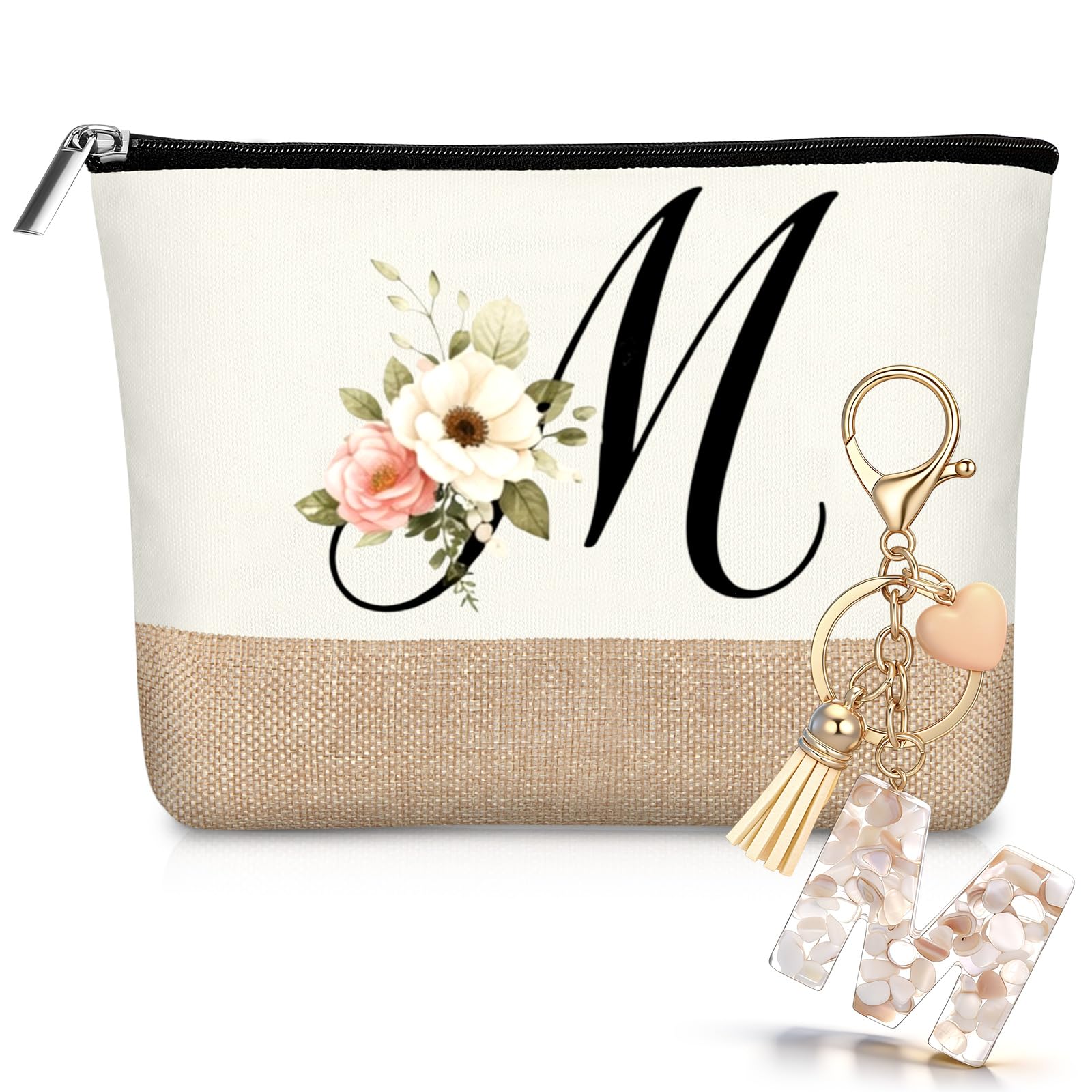 Hestya Neceser Personalizado con Letras Iniciales de Yute Bolsa de Cosméticos de Viaje con Llavero para Mujer Boda Cumpleaños Playa Hermana Mamá Maestra Enfermera Dama de Honor(A) — view 11