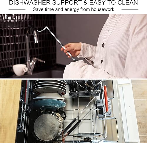 Miniatura 7 de HaSteeL Juego de 2 aletas de gancho para carne, acero inoxidable, coleta de alimentos, 12 pulgadas y 17 pulgadas, accesorios de barbacoa, ideales