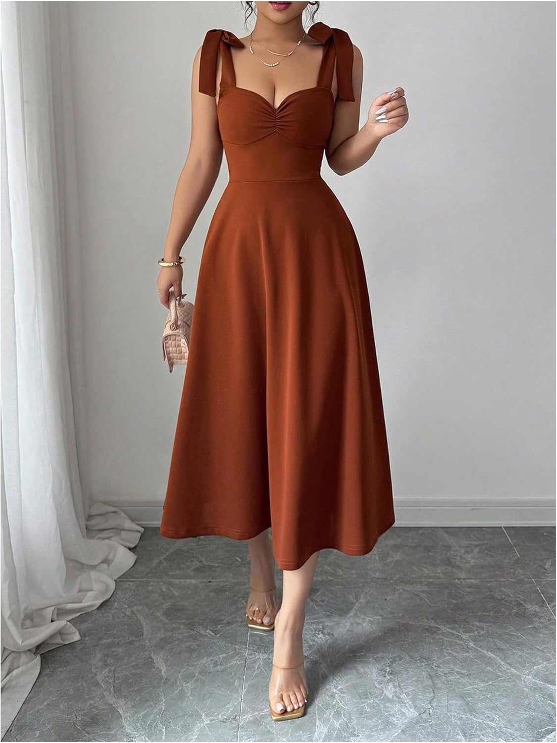 Floerns Women's Elegant Bow Midi Dress Sleeveless Ruffle Cocktail Evening Party Dresses - Image 5