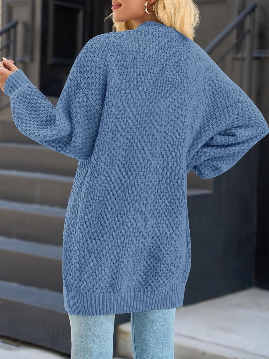 Saodimallsu Womens Oversized Open Front Cardigans Fall Chunky Knit Lantern Long Sleeve Sweater Coats with Pockets - Image 4