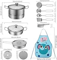 Vista 6 de Juego de comida para niños, accesorios de cocina, 46 piezas, utensilios de cocina de acero inoxidable con CuteApron, cortar alimentos de juego