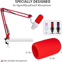 Vista 5 de SUNMON HyperX QuadCast Boom Arm - Red Boom Arm for Hyper x QuadCast with Red QuadCast Pop Filter, Sound Insulation and Noise Reduction, HyperX
