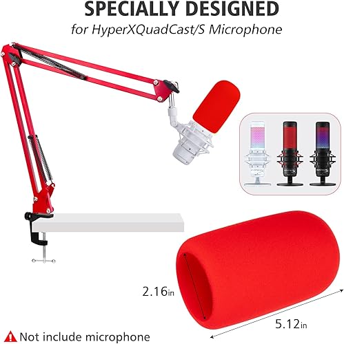 Miniatura 5 de SUNMON HyperX QuadCast - Brazo de brazo rojo para Hyper x QuadCast con filtro rojo QuadCast Pop, aislamiento acústico y reducción de ruido, brazo de